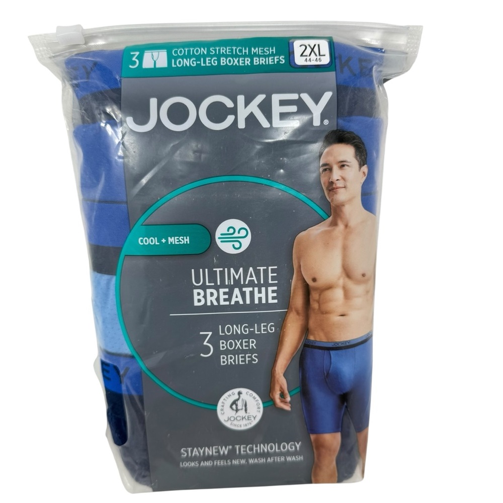 Jockey Ultimate Breathe Men’s 2XL Long Leg Boxer Briefs 3 pair NWT